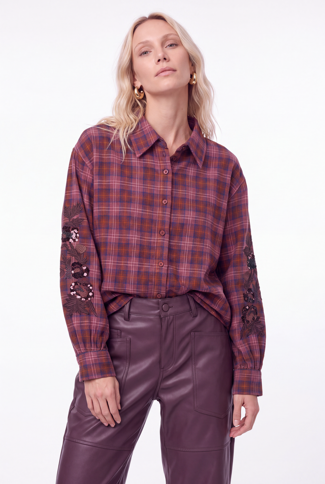 Scotie Blouse | Checked Burgundy