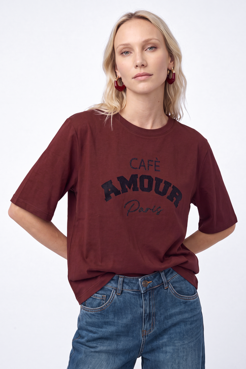 Amour Tshirt Mauve Wine Oversized fit