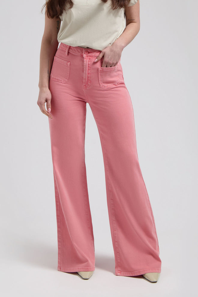 Ana Flared Pocket Coral Jeans met Wijd Uitlopende Pijpen 