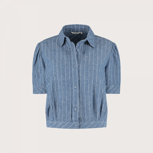 Dané Blouse Blue Melee met knoopsluiting en klassieke kraag