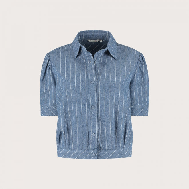 Dané Blouse Blue Melee met knoopsluiting en klassieke kraag