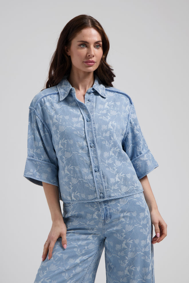 Irini blouse Plaited blue Kimono fit van Denim stof