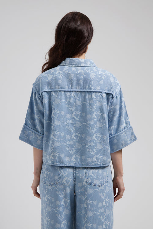 Irini blouse Plaited blue Kimono fit van Denim stof