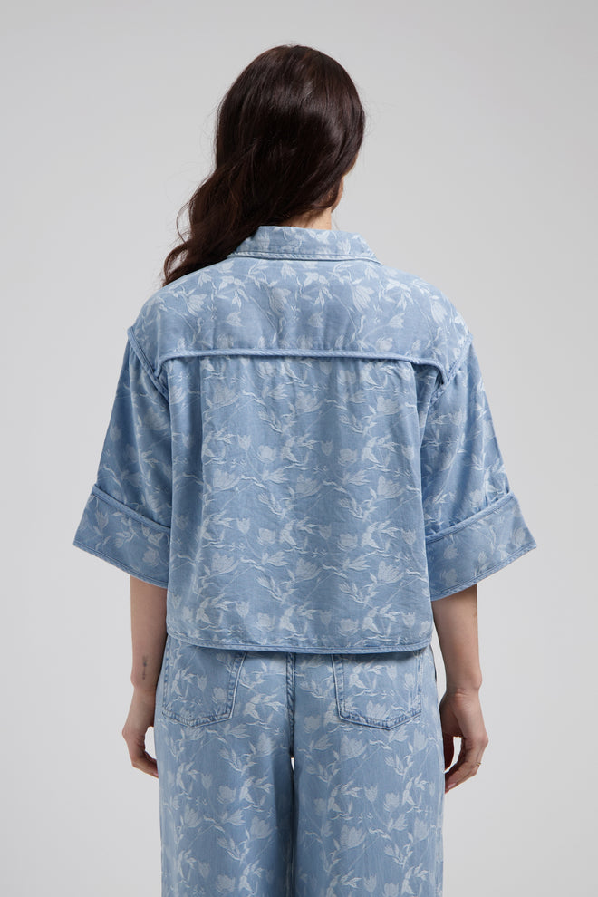 Irini blouse Plaited blue Kimono fit van Denim stof