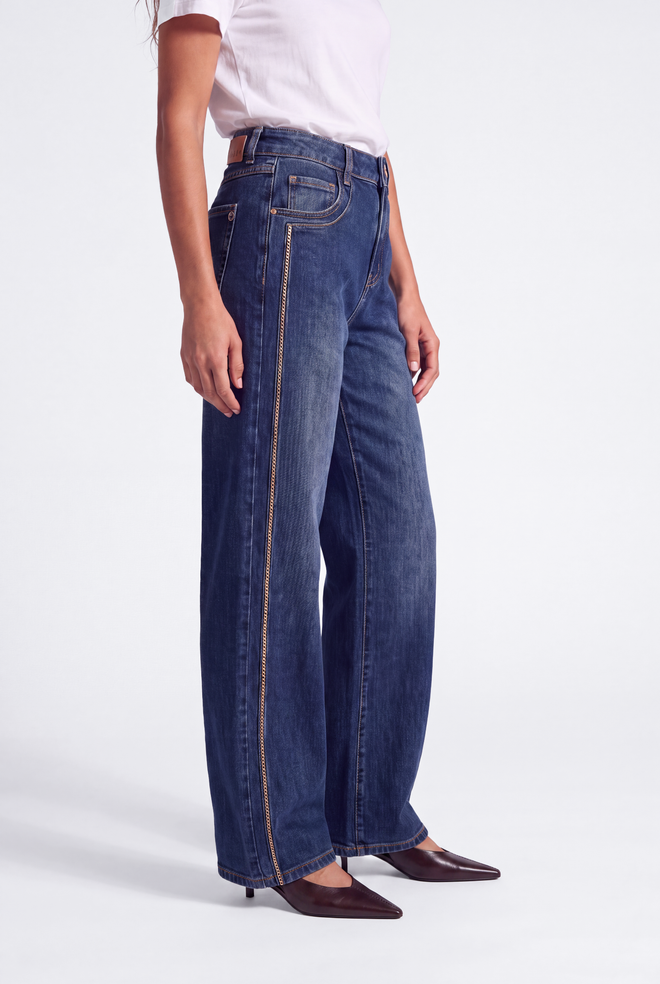 Kiki_Jeans Fancy Blue Straight leg jeans met donkerblauwe wassing