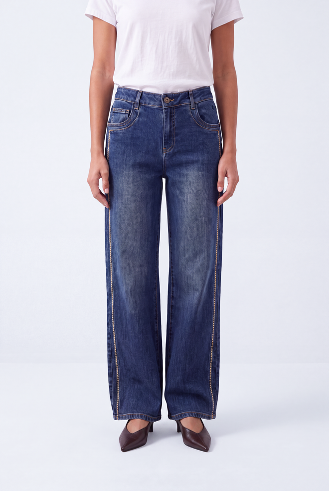 Kiki Jeans Fancy Blue Straight leg jeans met donkerblauwe wassing