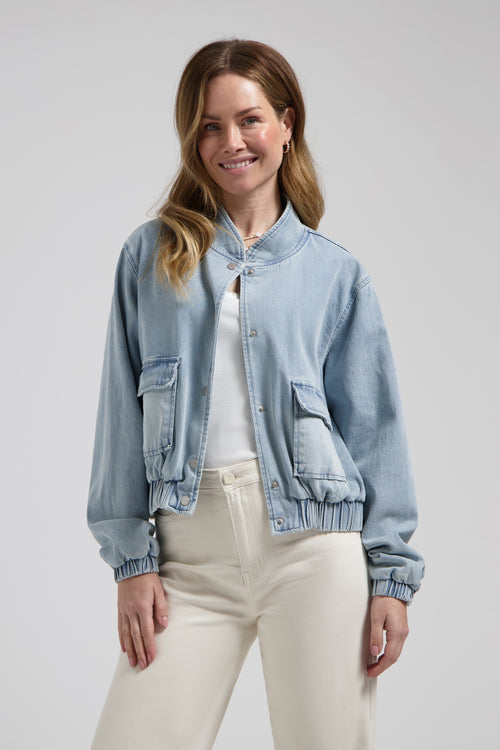 Kyra jacket Crystal blue Denim Jack in Bomber Stijl