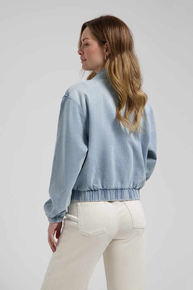 Kyra jacket Crystal blue Denim Jack in Bomber Stijl