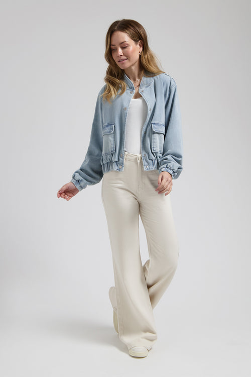 Kyra jacket Crystal blue Denim Jack in Bomber Stijl