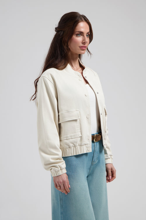 Kyra jacket Soft white Denim Jack in Bomber stijl