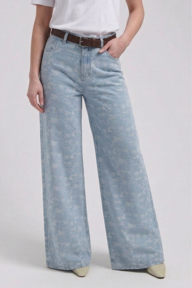 Liv Wide leg Plaited blue Bloemen print Jeans met wijde pijpen