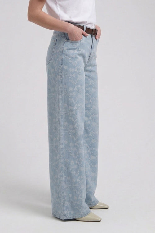 Liv Wide leg Plaited blue Bloemen print Jeans met wijde pijpen