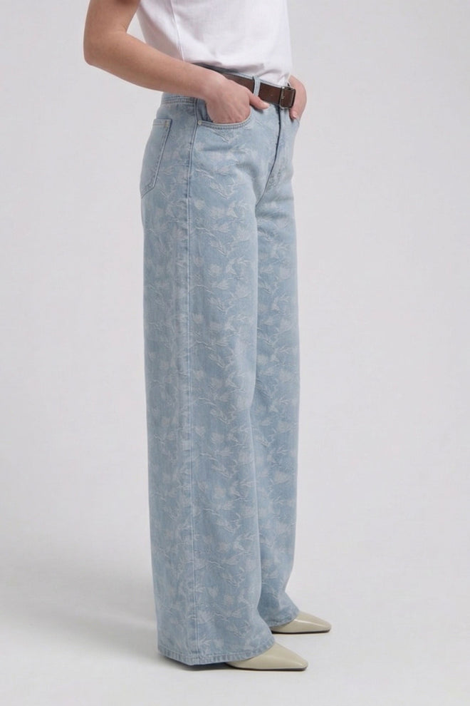 Liv Wide leg Plaited blue Bloemen print Jeans met wijde pijpen