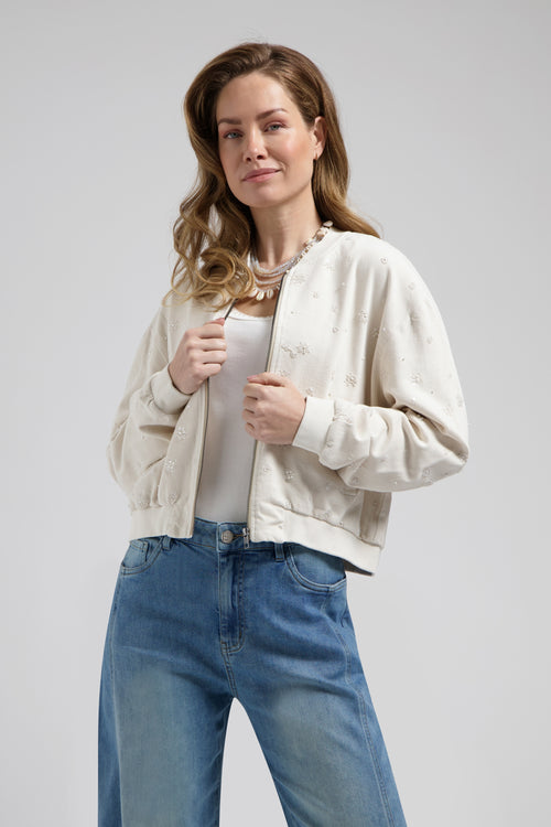 Lola Bomberjacket White Met Bloemvormige pailleten