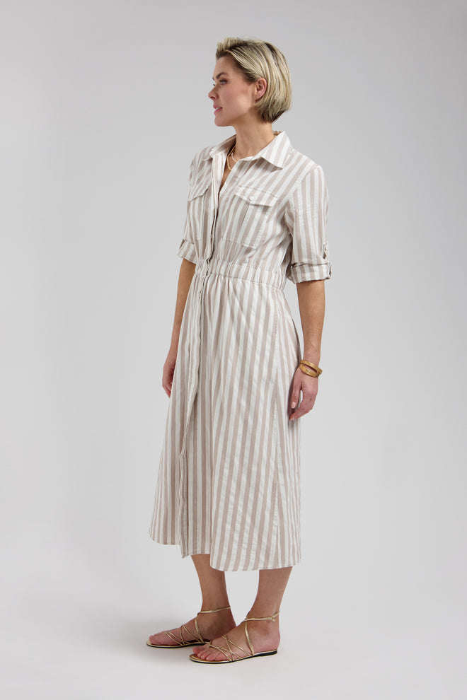 Maya dress Sand striped maxi jurk