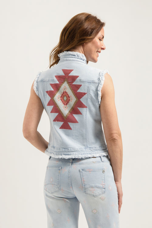 Ginny Gilet Aztec | Bleached Denim