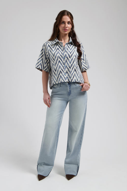 Sophie straight Roll-up Crystal blue Straight leg fit met opgerolde Pijpen