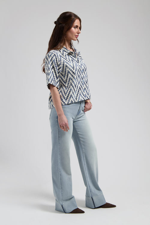 Sophie straight Roll-up Crystal blue Straight leg fit met opgerolde Pijpen