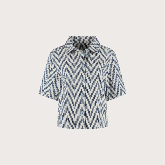 Sylena blouse Greek echo Denim blouse met kraag en korte mouwen