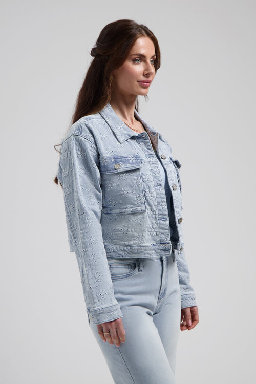 Thalia jacket Bleached Denim Jas van Denim met knoopsluiting en Twee Voorzakken
