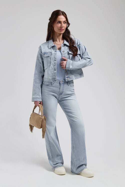 Thalia jeans Bleached Denim Straight Fit en Bloemen Detail aan onderkant