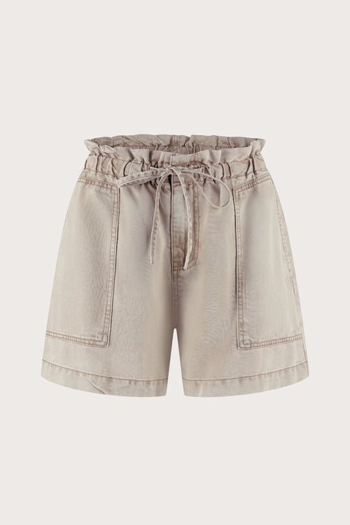 Will Short Urban Taupe korte bermuda met geplooide taille en strikdetail