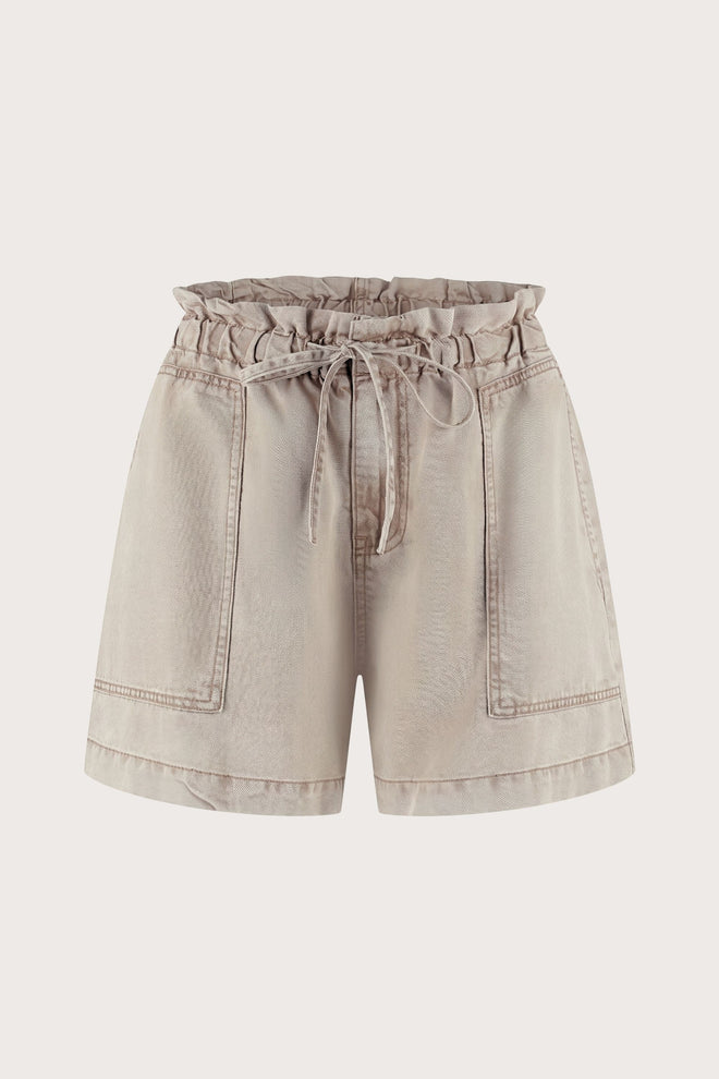 Will Short Urban Taupe korte bermuda met geplooide taille en strikdetail