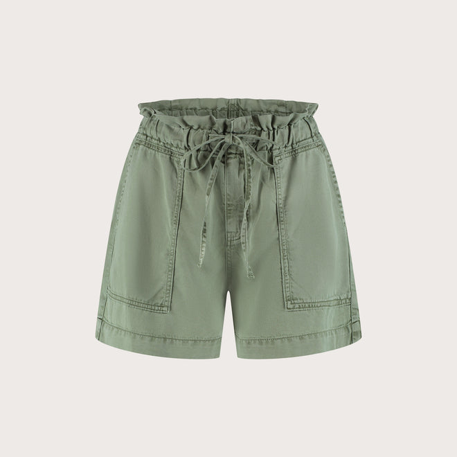 Will short Olive green korte bermuda met geplooide taille en strikdetail
