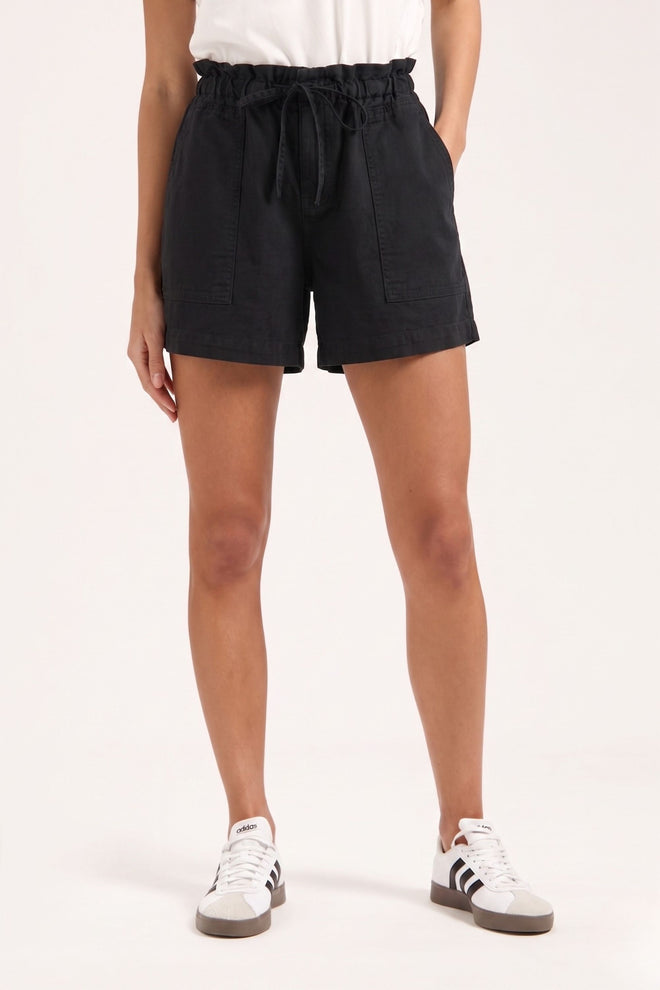 Will short Black korte bermuda met geplooide taille en strikdetail