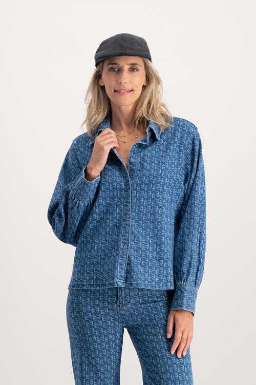 Denim Shirt Laser Print | Blue