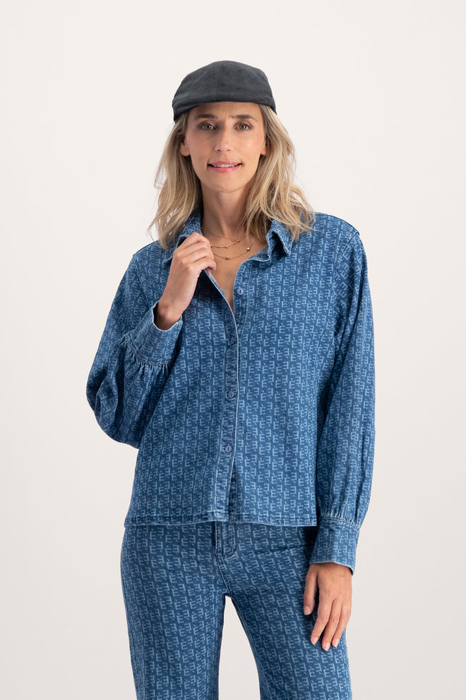 Denim Shirt Laser Print | Blue