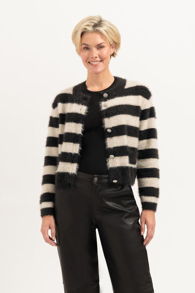 Hazel Striped Knit Cardigan | Off-White Striped